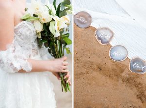 Boho Strand Hochzeit Inspiration mit Achat Scheiben: Idee für Platzkarten - Stefanie Lange Hochzeitsfotografie